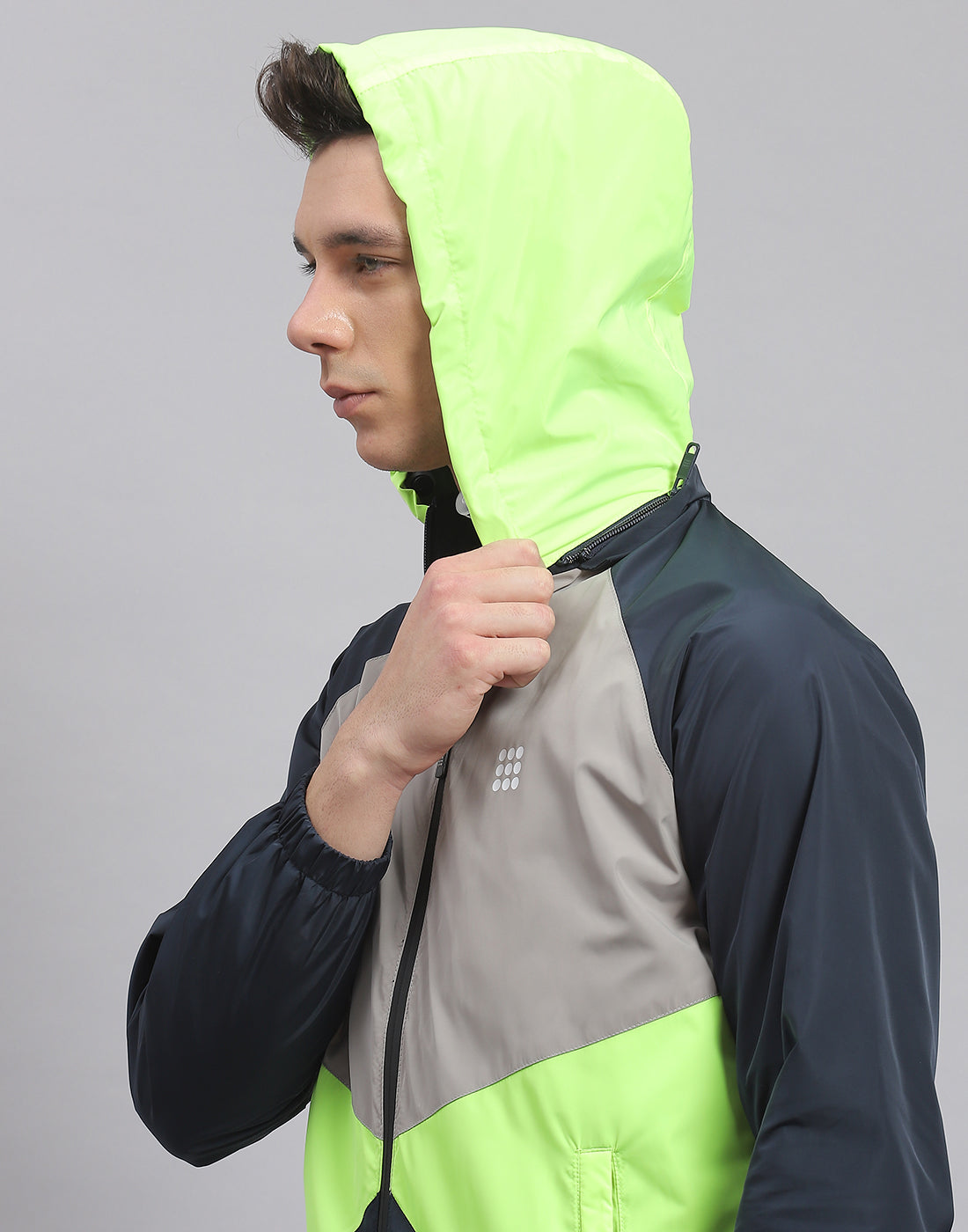 Men Navy Blue Solid Hooded Full Sleeve Jacket