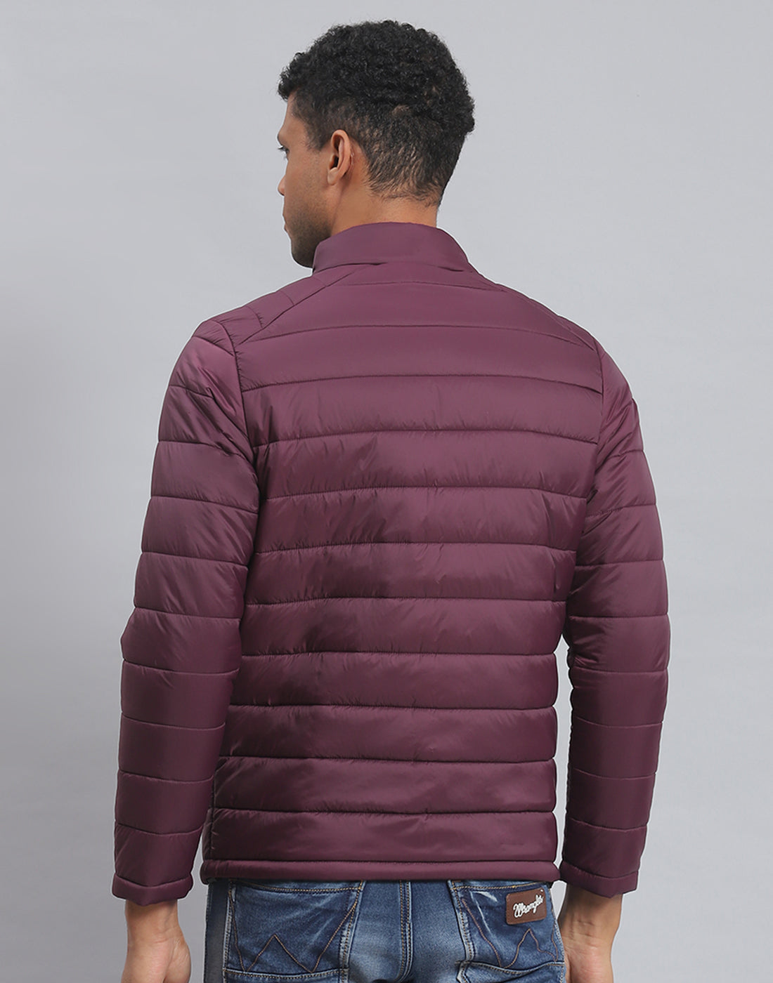 Men Maroon Solid Stand Collar Full Sleeve Jacket