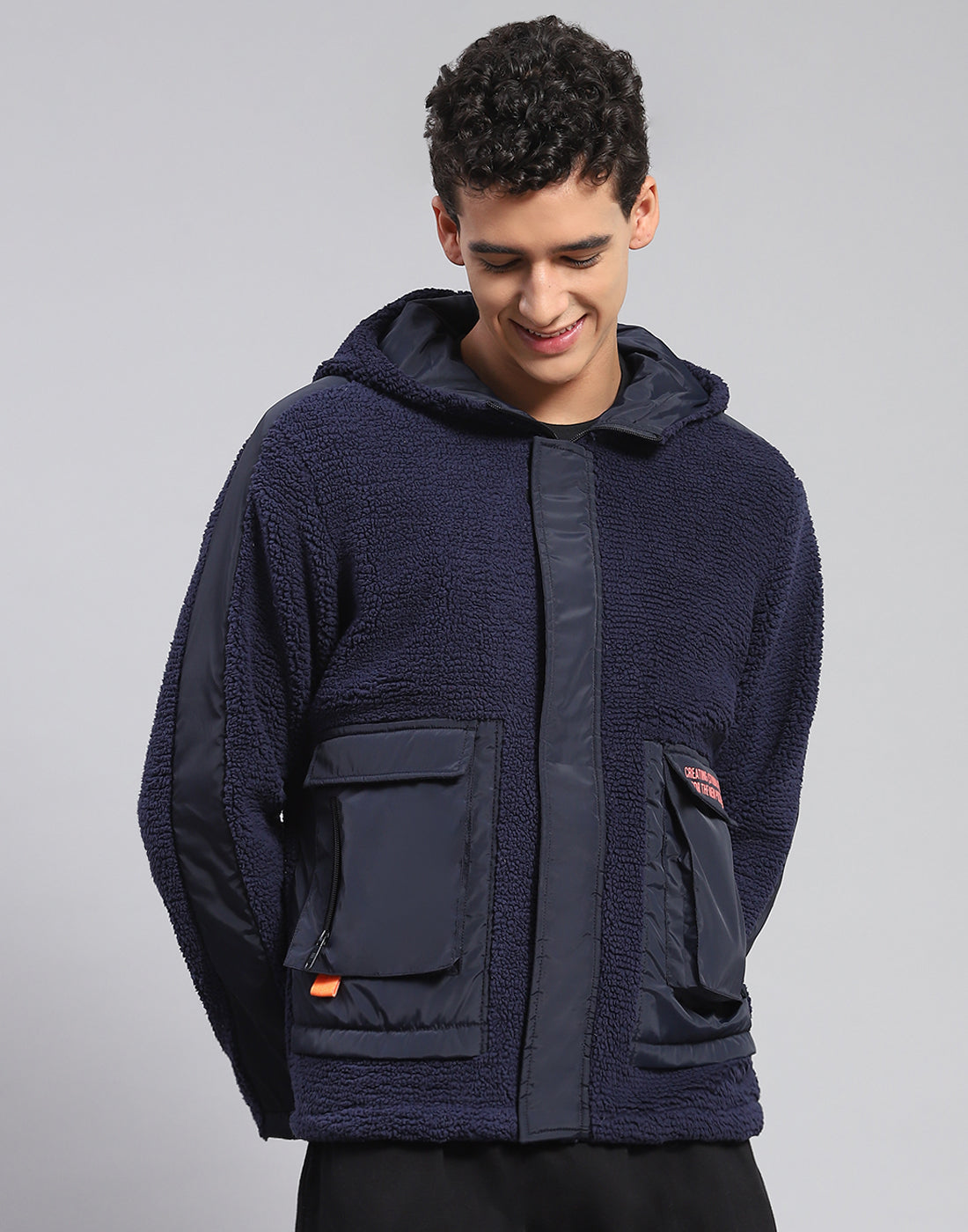 Men Navy Blue Solid Hooded Full Sleeve Jacket
