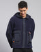 Men Navy Blue Solid Hooded Full Sleeve Jacket