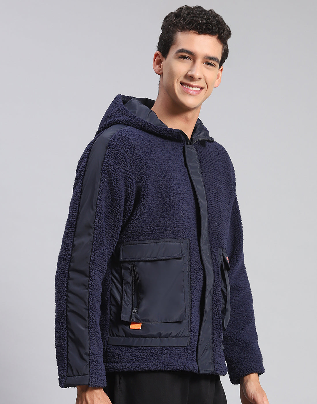Men Navy Blue Solid Hooded Full Sleeve Jacket