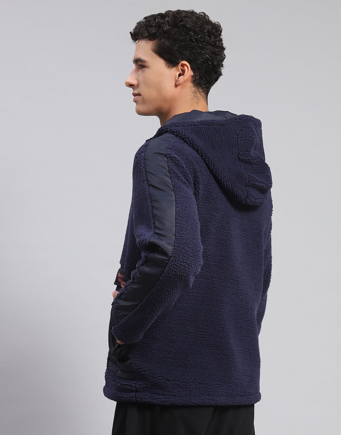 Men Navy Blue Solid Hooded Full Sleeve Jacket