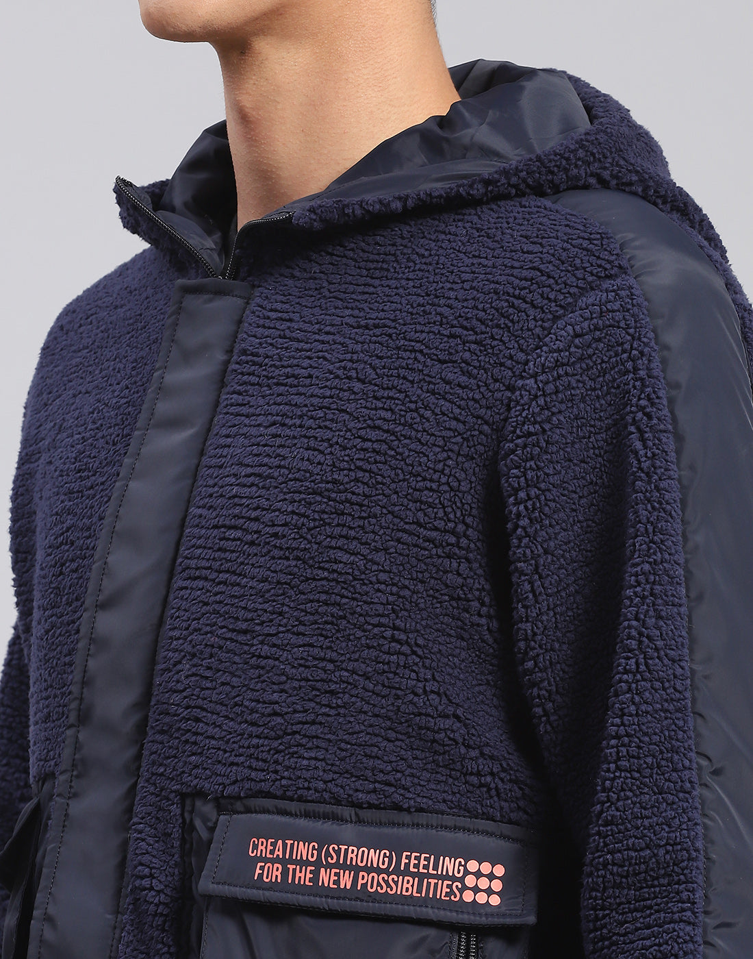 Men Navy Blue Solid Hooded Full Sleeve Jacket