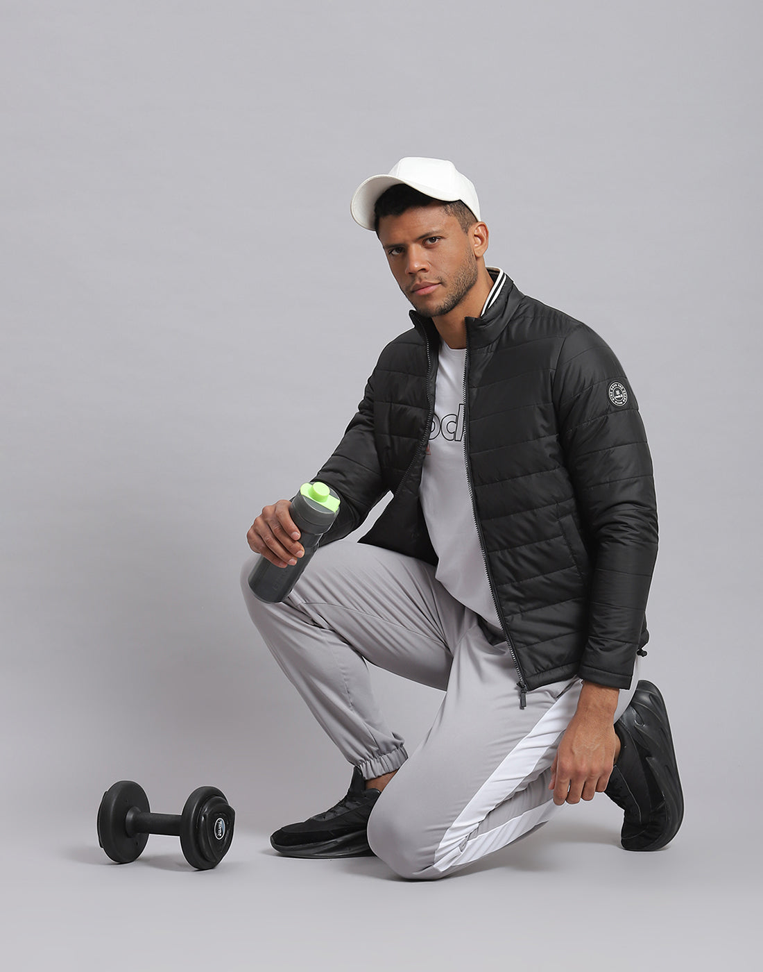 Men Black Solid Stand Collar Full Sleeve Jacket