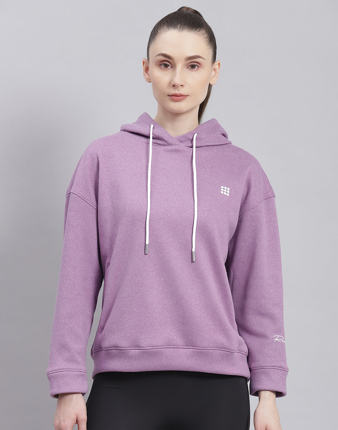 Women Purple Solid Hooded Full Sleeve Sweatshirt