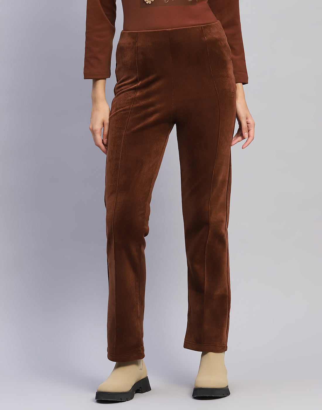 Women Brown Solid Regular Fit Winter Lower