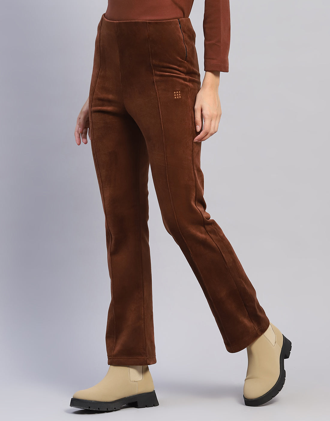 Women Brown Solid Regular Fit Winter Lower