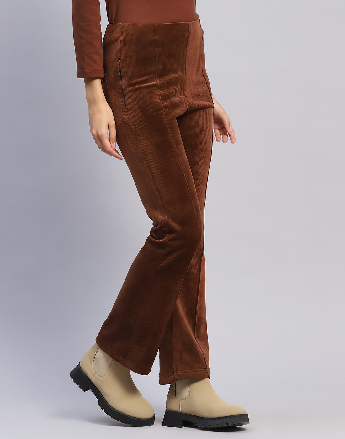 Women Brown Solid Regular Fit Winter Lower