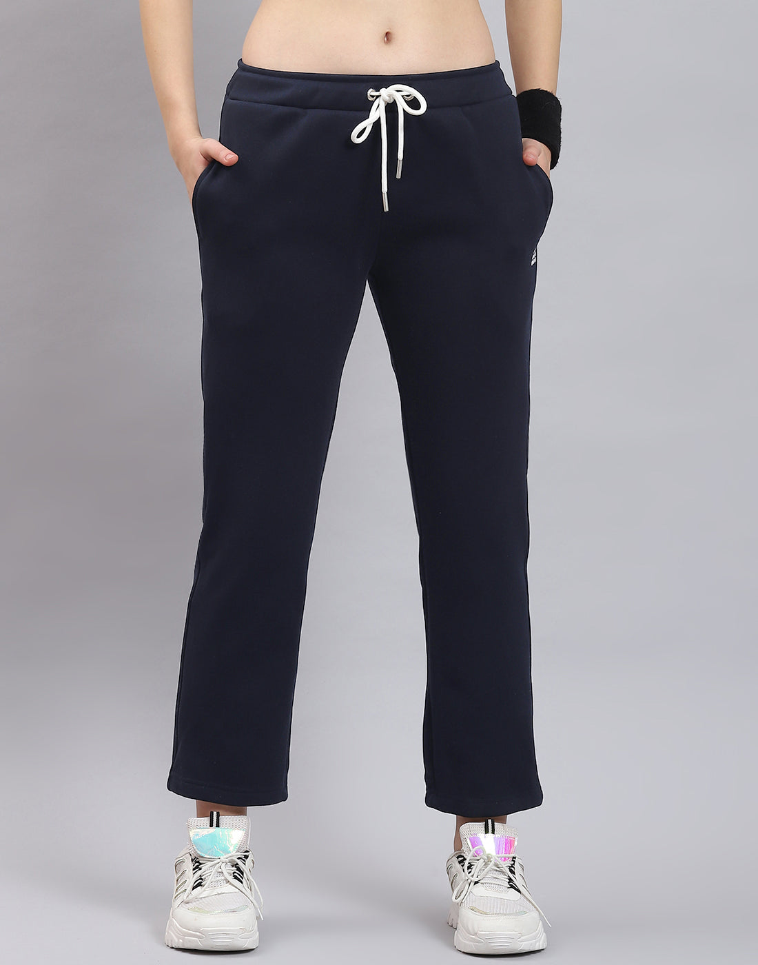 Women Navy Blue Solid Regular Fit Winter Lower