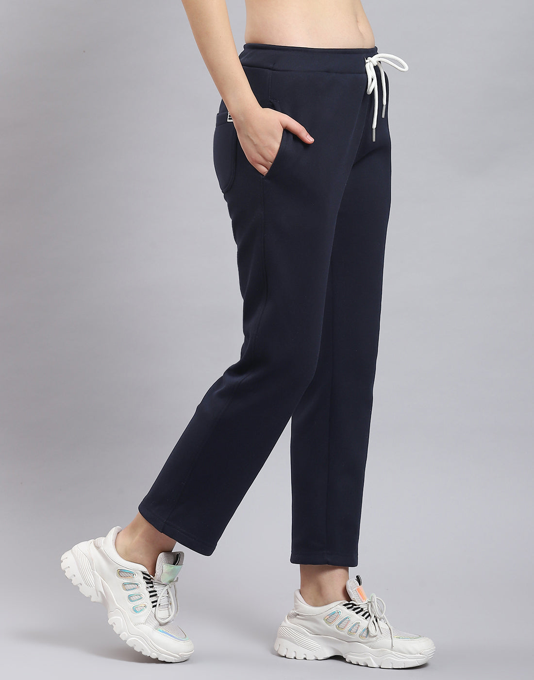 Women Navy Blue Solid Regular Fit Winter Lower