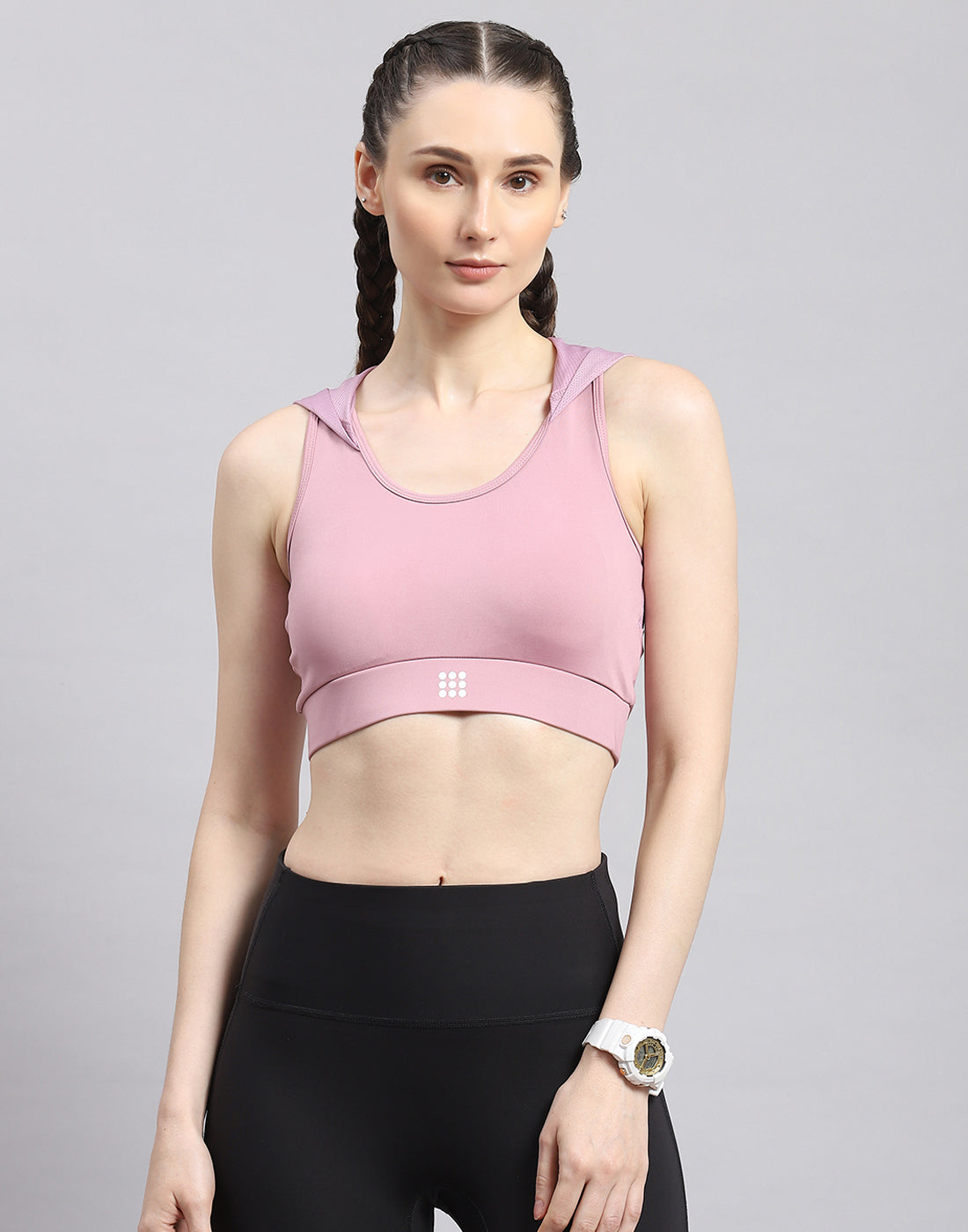 Women Pink Solid Sports Bra