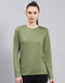 Women Olive Solid Round Neck Full Sleeve Top