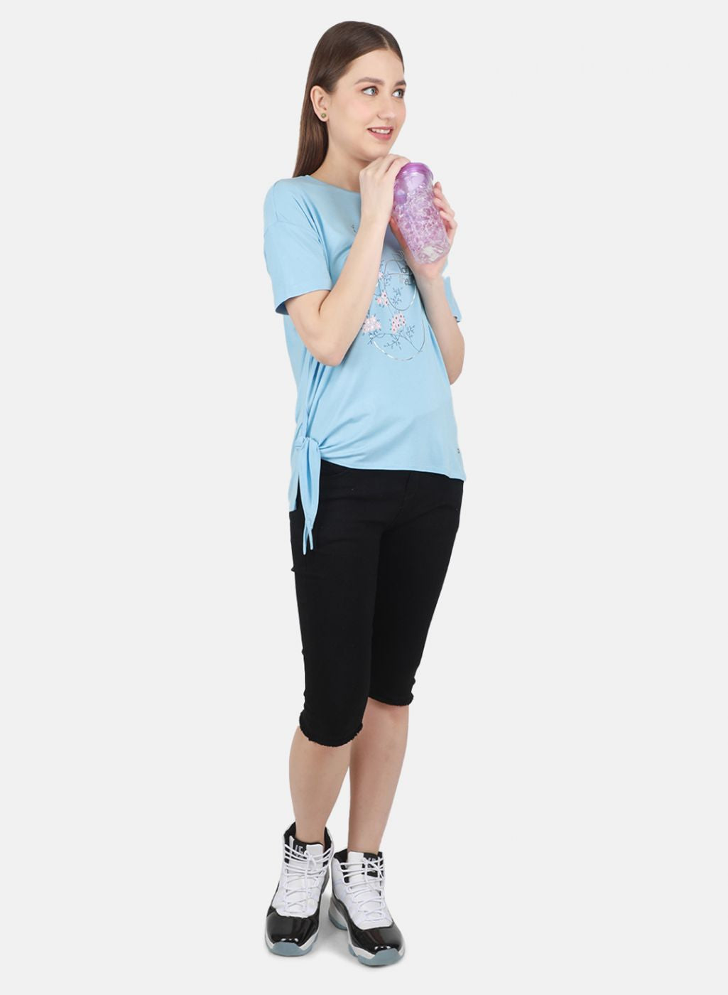 Women Sky Blue Printed Top