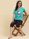 Women Green & NAvy Blue Printed Capri Set