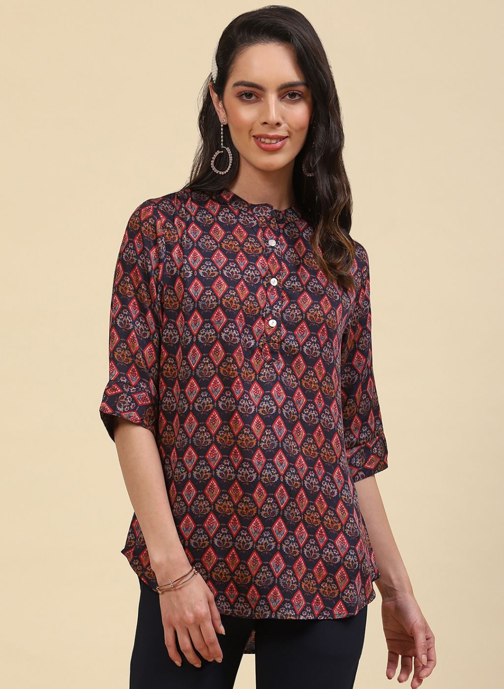Women NAvy Blue Printed Top