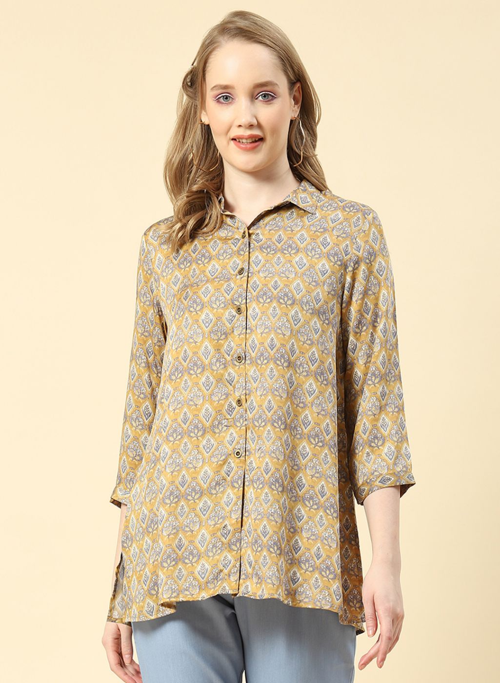 Women Yellow Printed Top