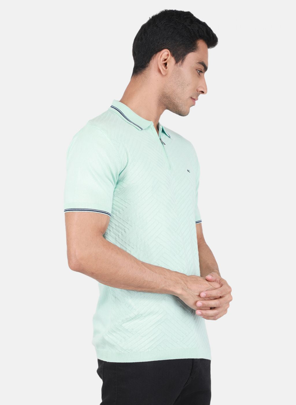 Men Aqua Blue Self Design T-Shirt