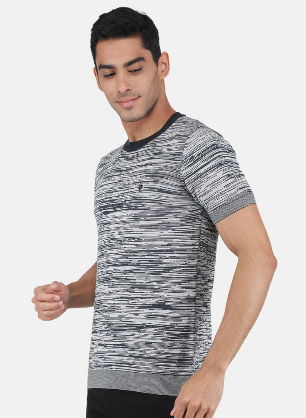 Men Grey Self Design T-Shirt