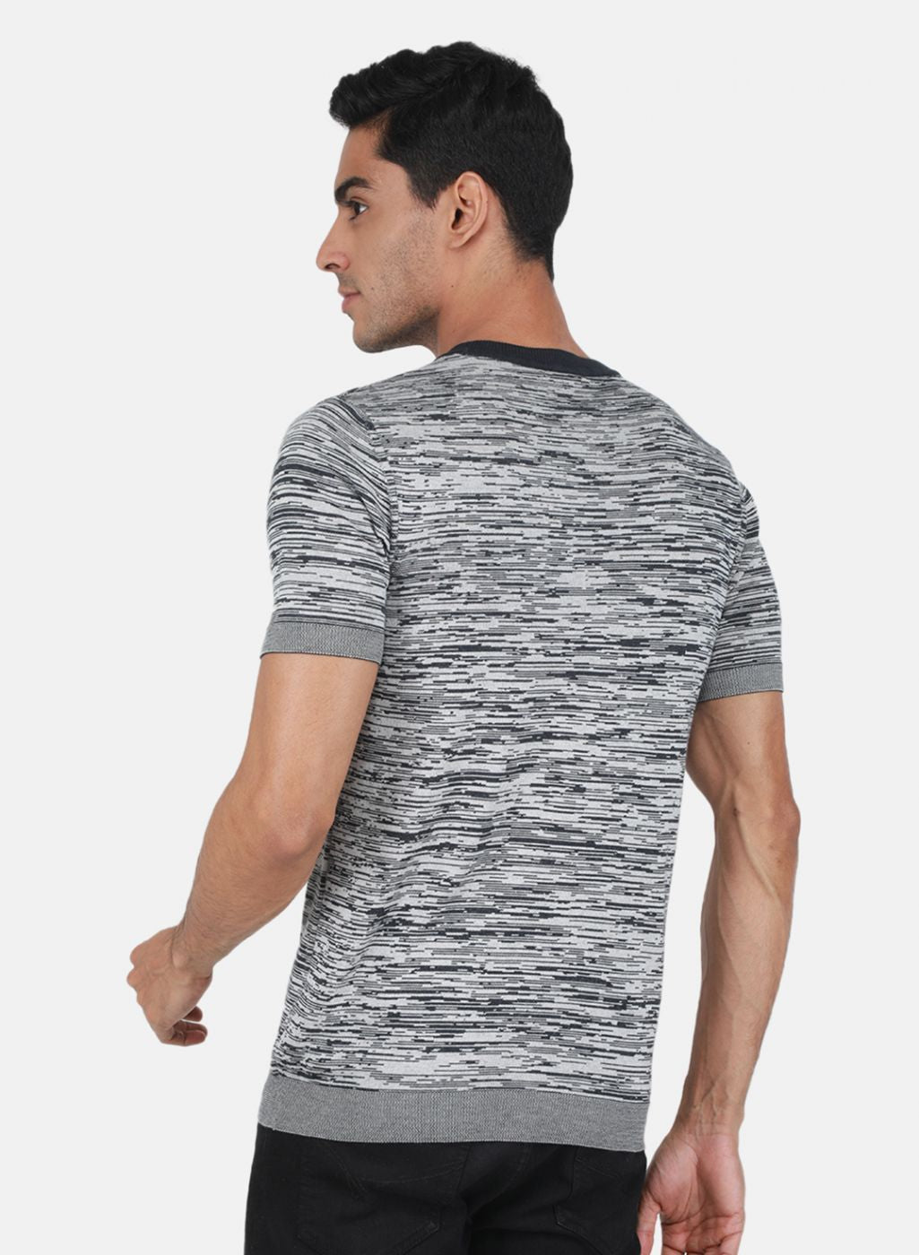 Men Grey Self Design T-Shirt