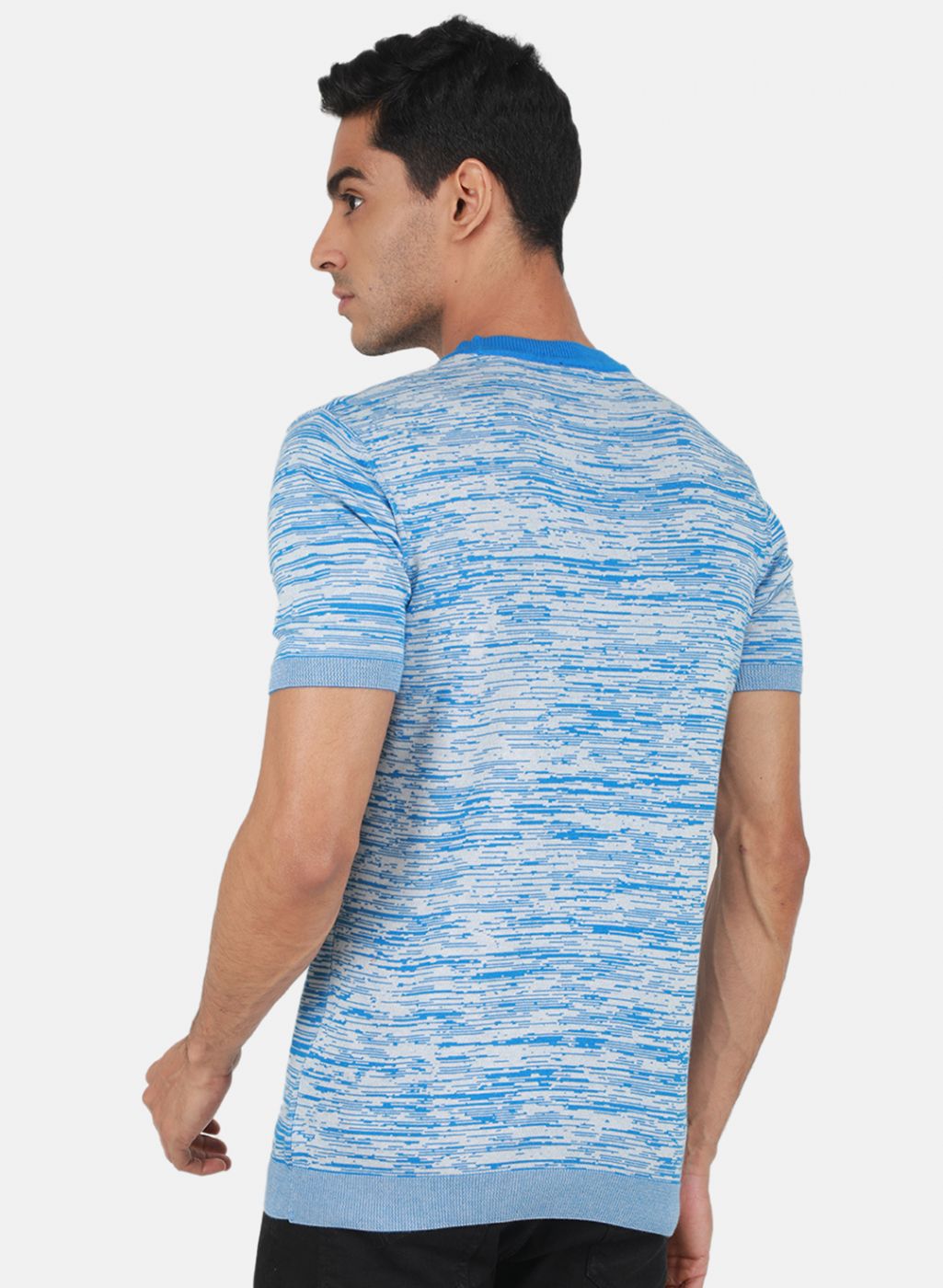 Men Blue Self Design T-Shirt