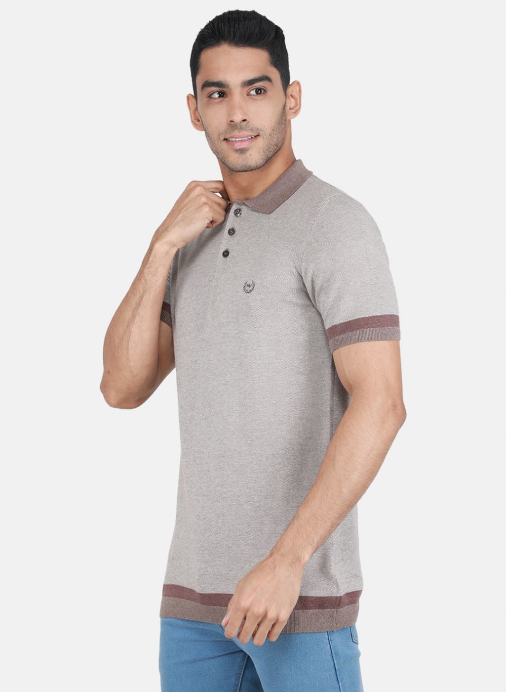 Men Brown Self Design T-Shirt