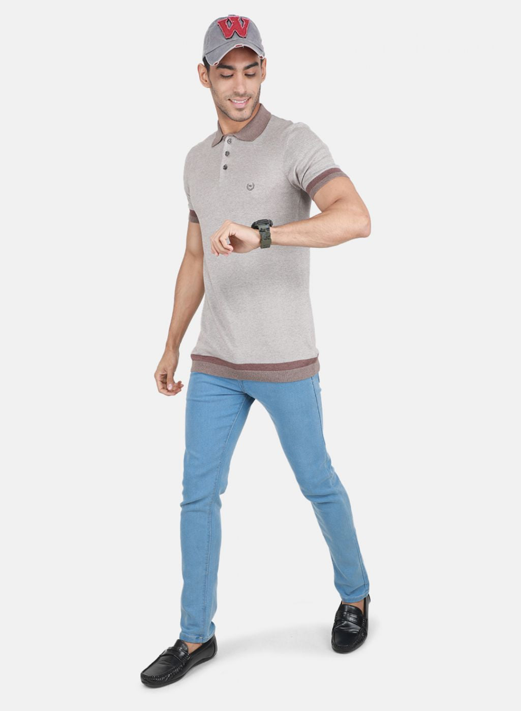 Men Brown Self Design T-Shirt