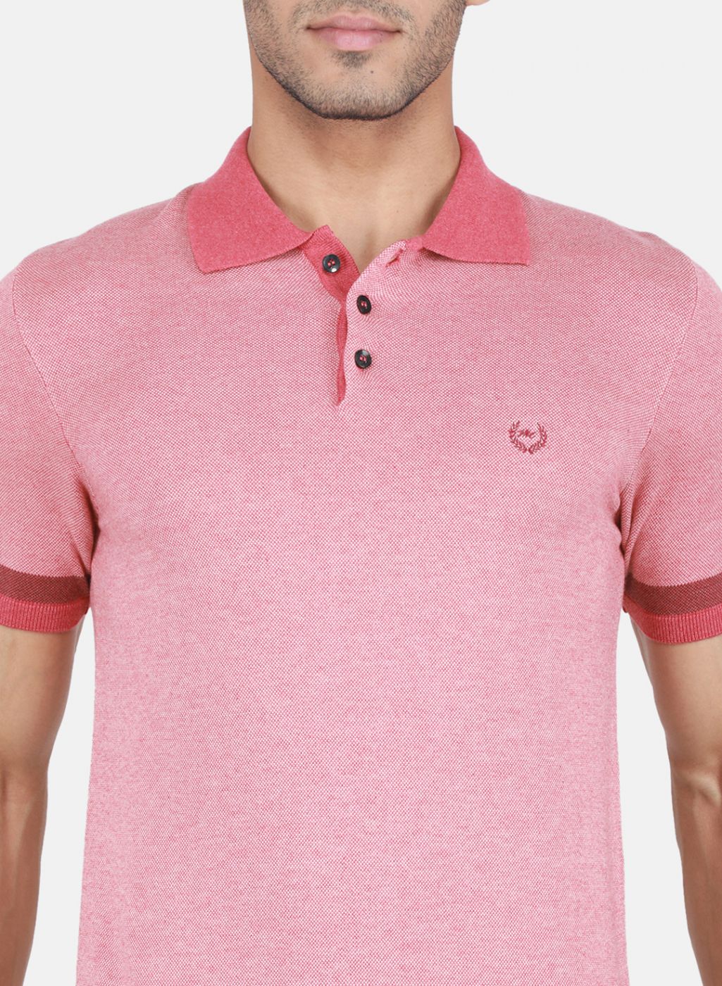 Men Light Red Self Design T-Shirt