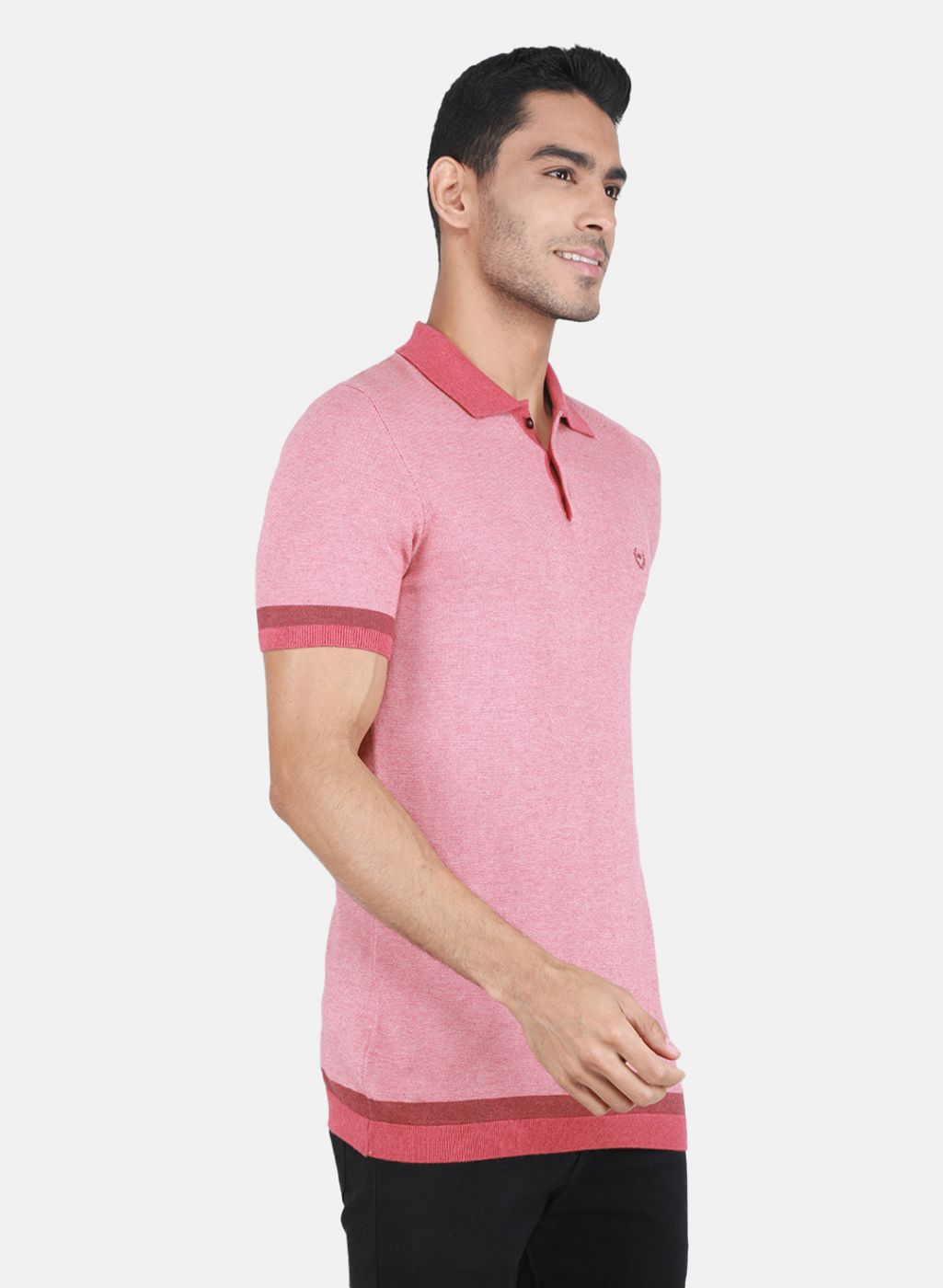 Men Light Red Self Design T-Shirt