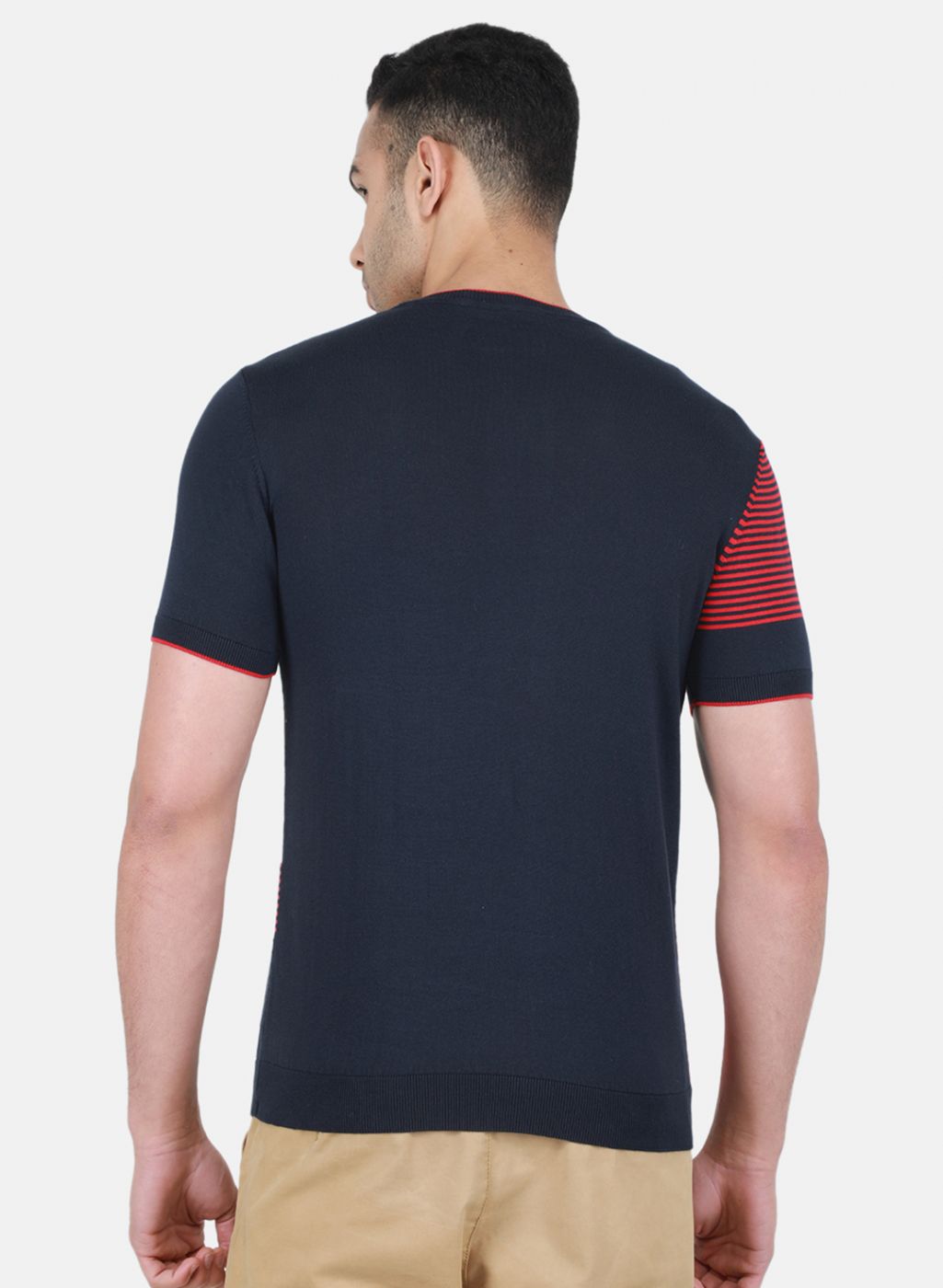 Men NAvy Blue Self Design T-Shirt