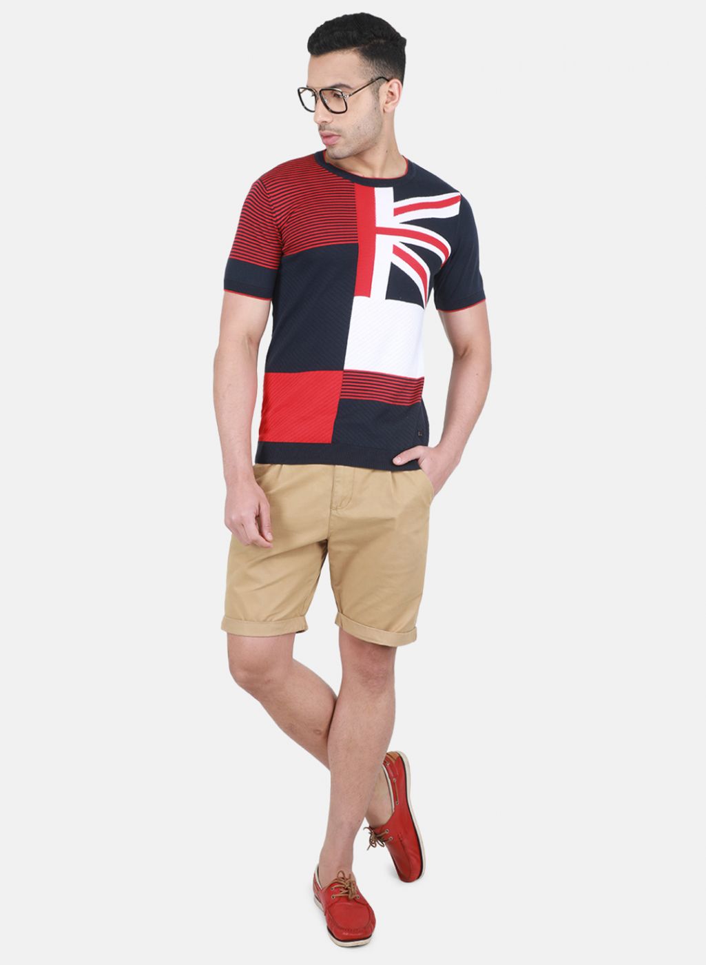 Men NAvy Blue Self Design T-Shirt