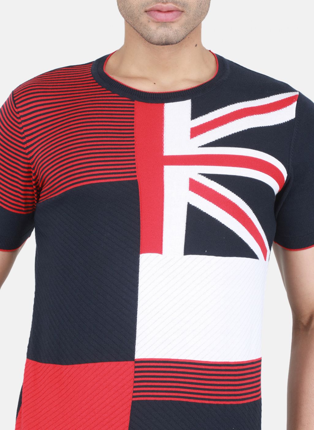 Men NAvy Blue Self Design T-Shirt