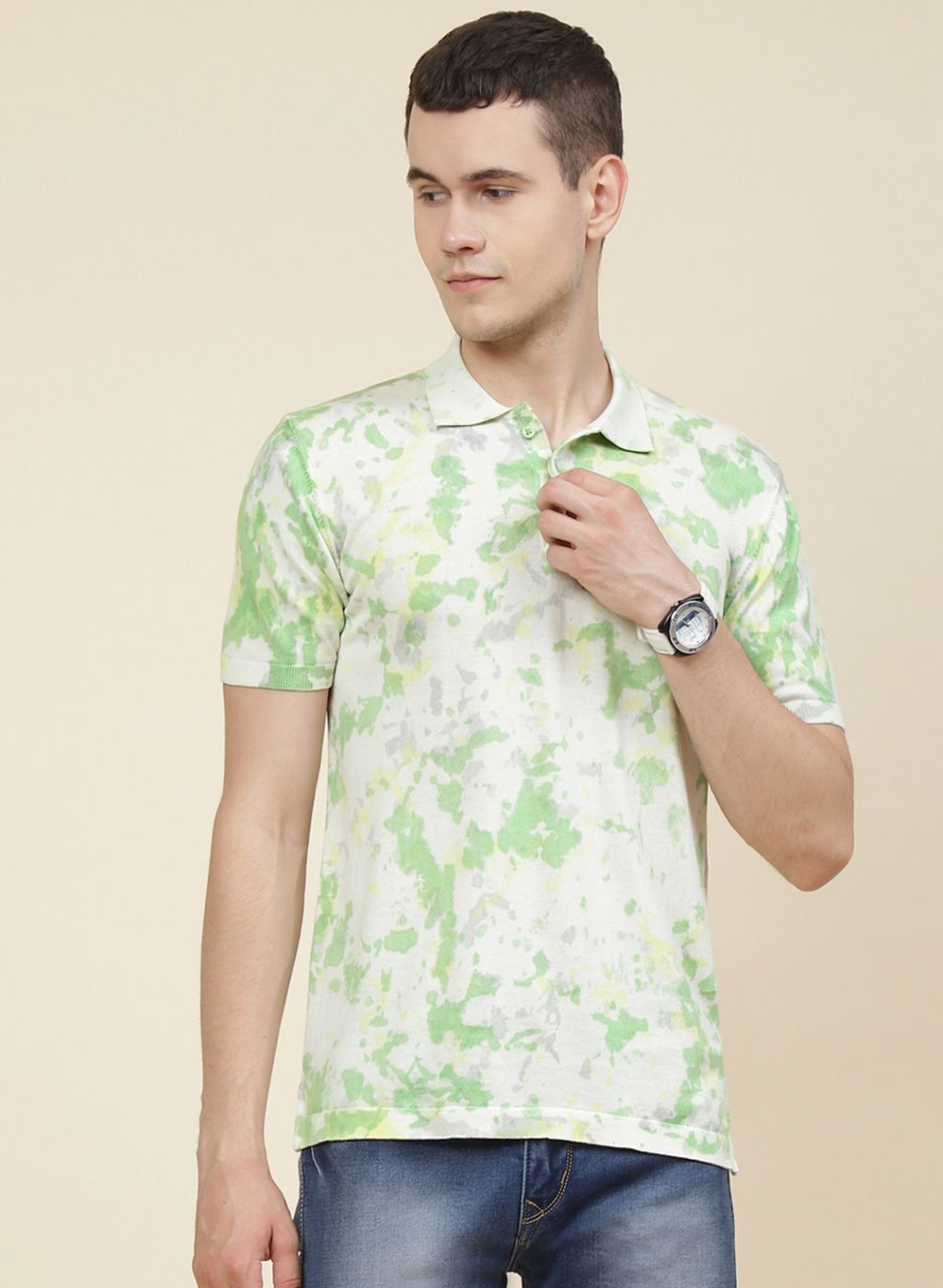Men Off White Self Design T-Shirt