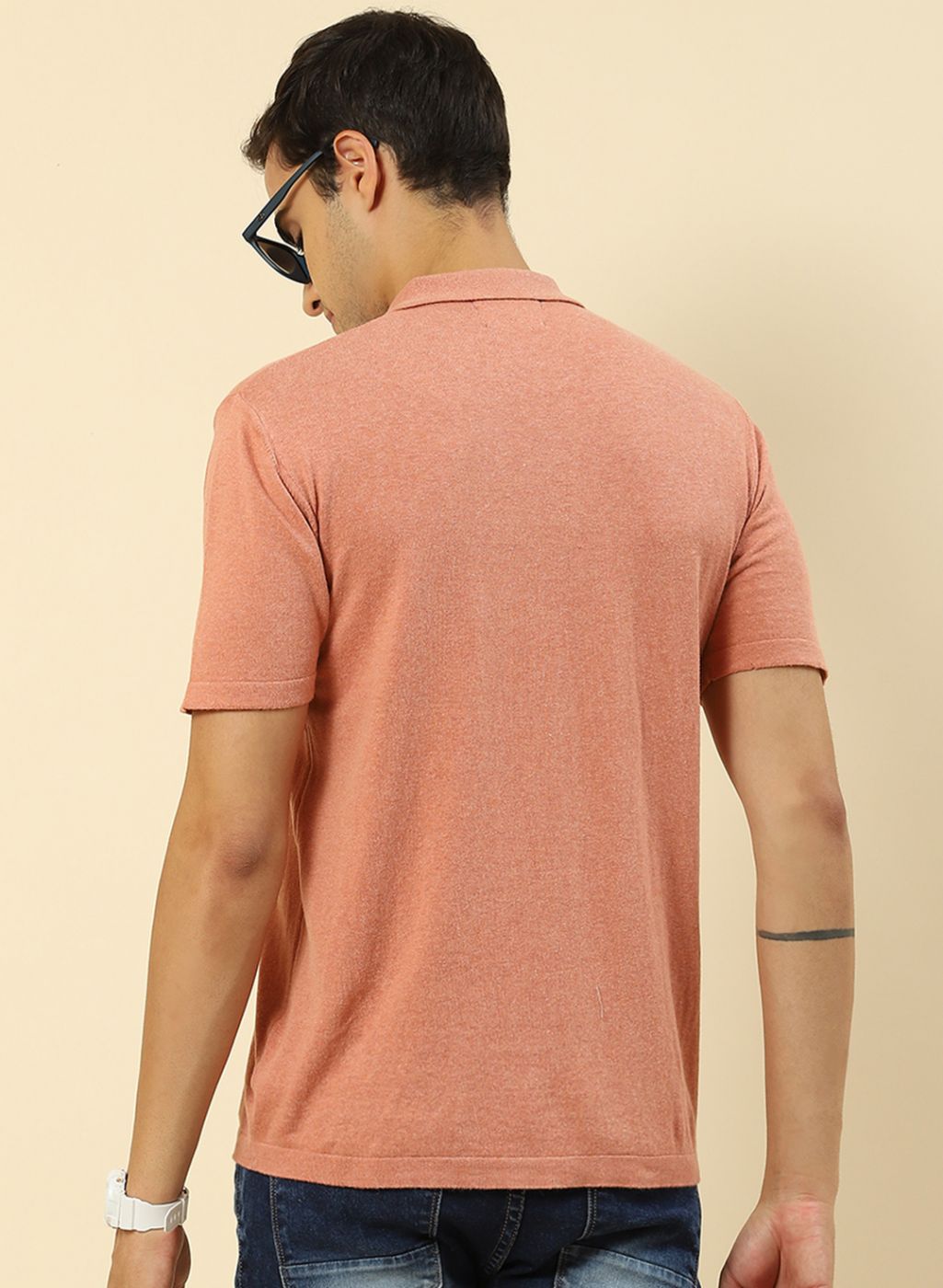 Men Peach Plain T-Shirt
