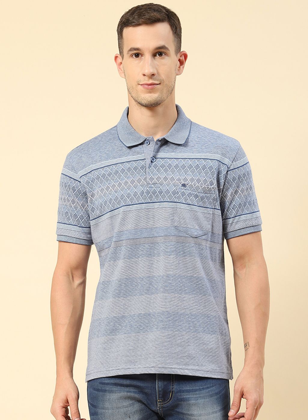 Men Blue Jaquard T-Shirt