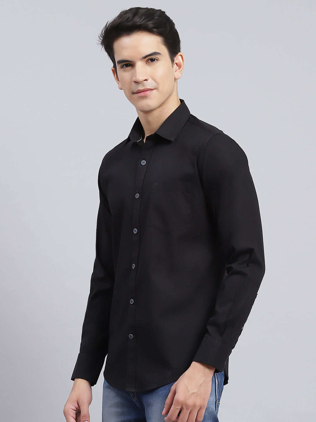 Men Black Solid Pure Cotton Shirt