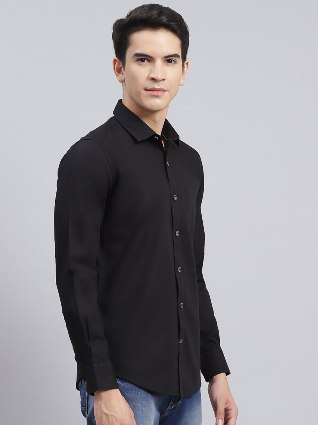 Men Black Solid Pure Cotton Shirt