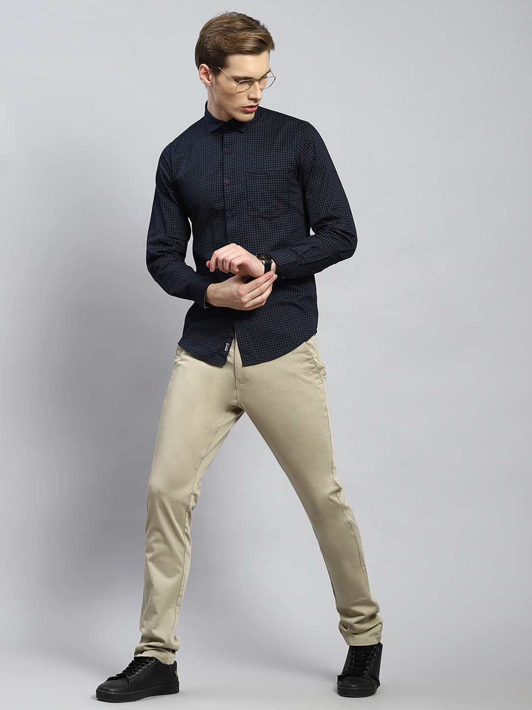 Men Navy Blue Printed Shirt