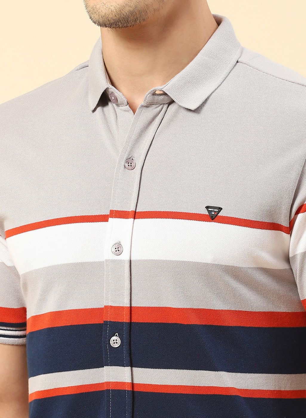 Men Grey Stripe Knitted Shirt