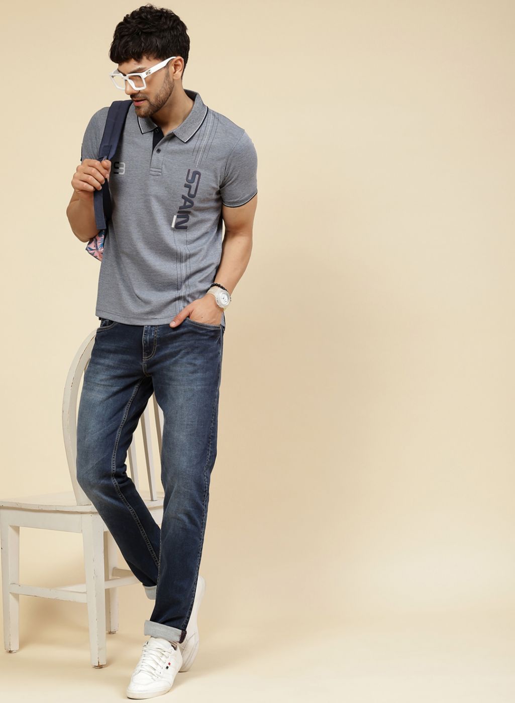 Men NAvy Blue Printed T-Shirt