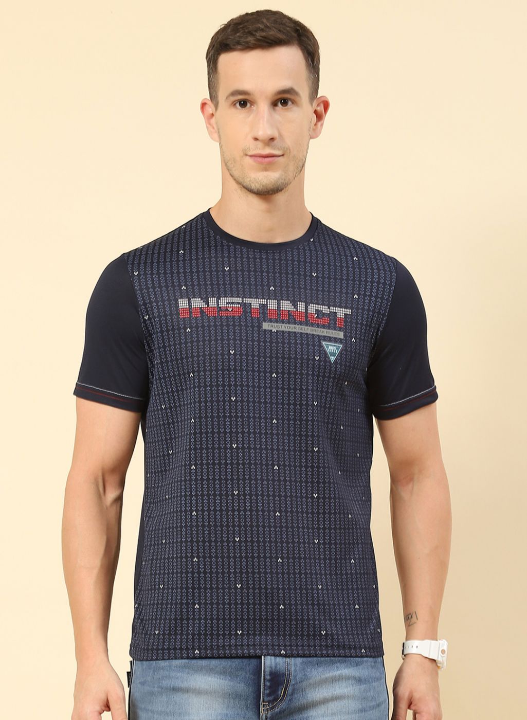 Men NAvy Blue Printed T-Shirt