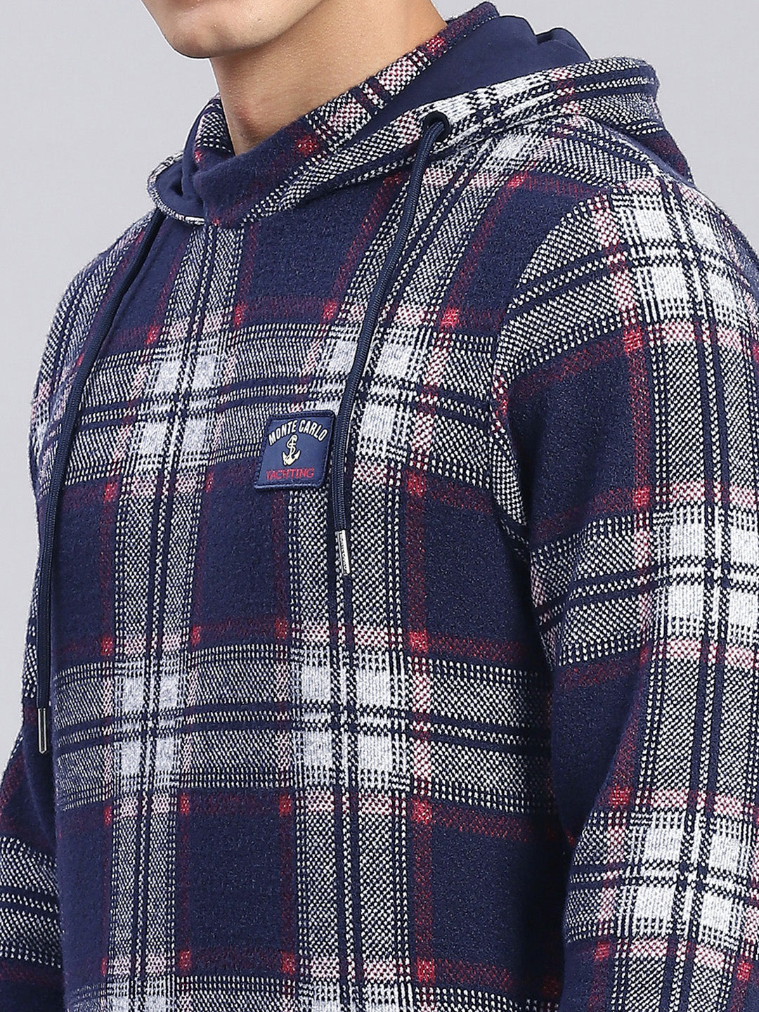 Men Blue Check Hooded Full Sleeve Sweatshirts