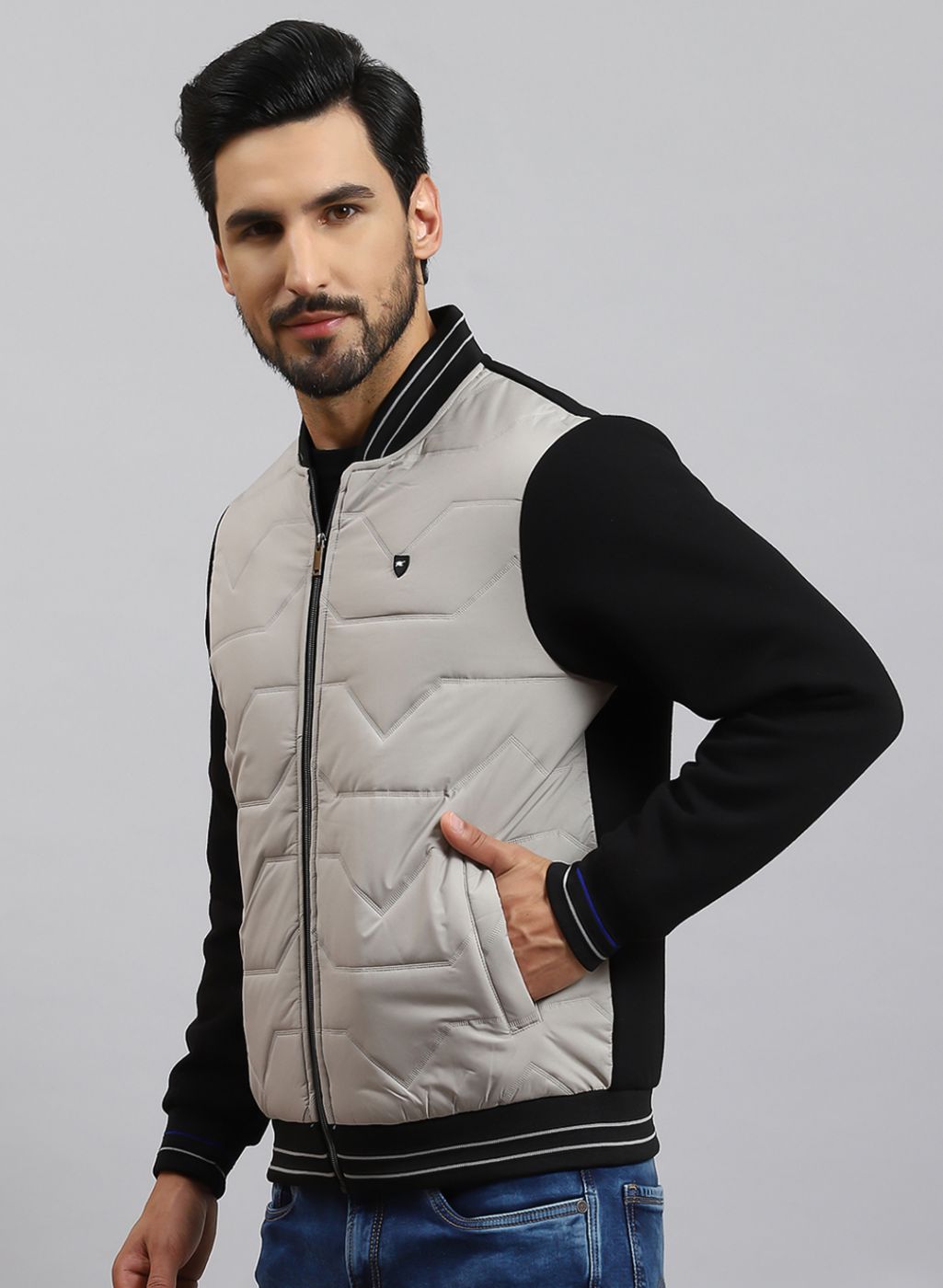 Men Black Solid Cotton Blend Jacket