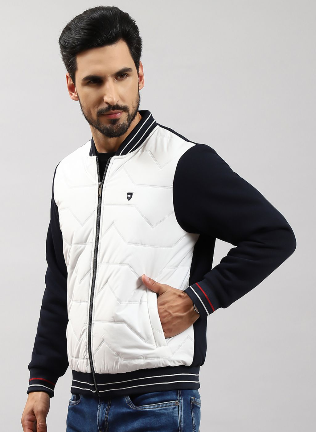 Men NAvy Blue Solid Cotton Blend Jacket