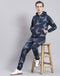 Men Navy Blue Printed Hooded Full Sleeve Tracksuit