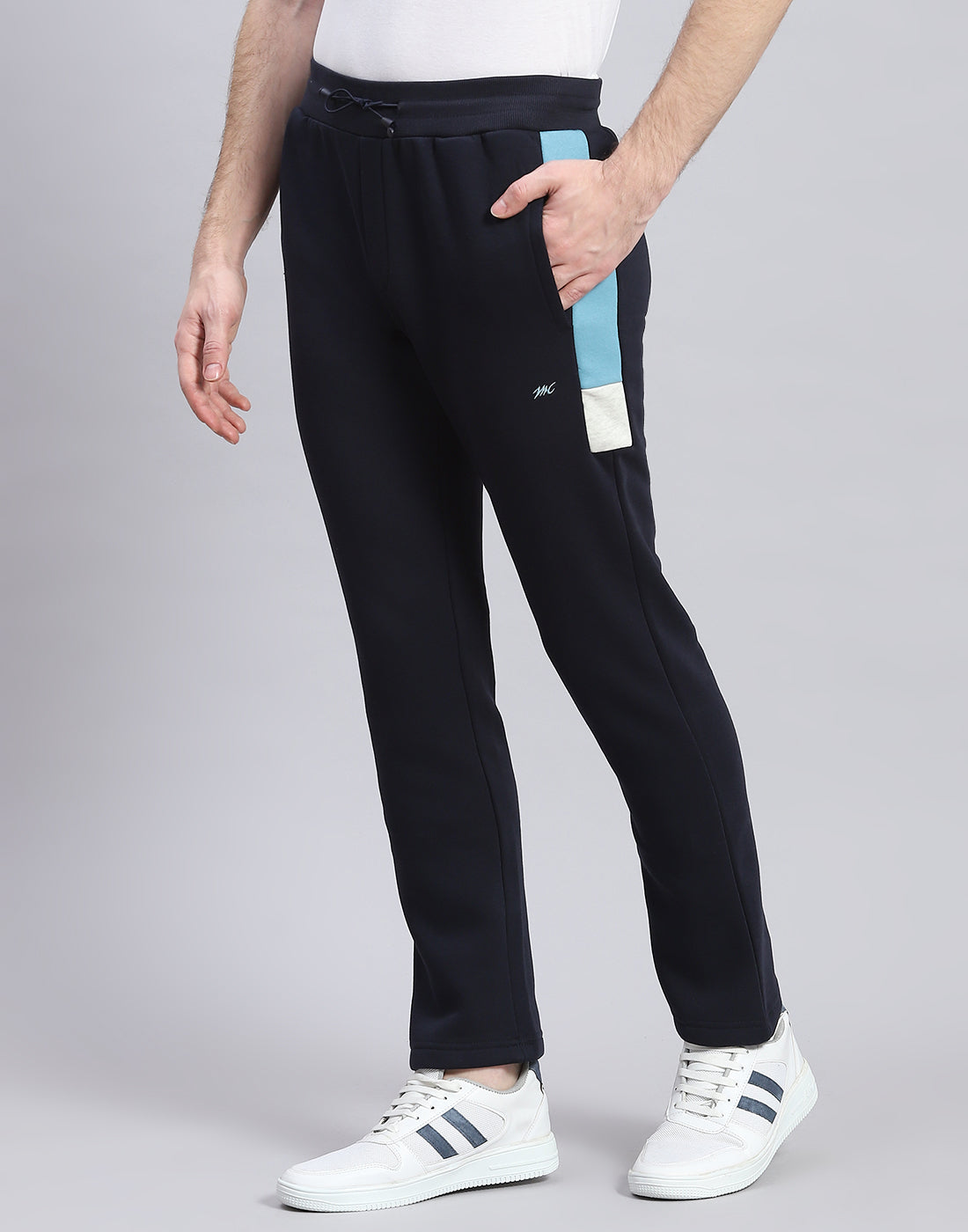 Men Navy Blue Solid Hooded Full Sleeve Tracksuit