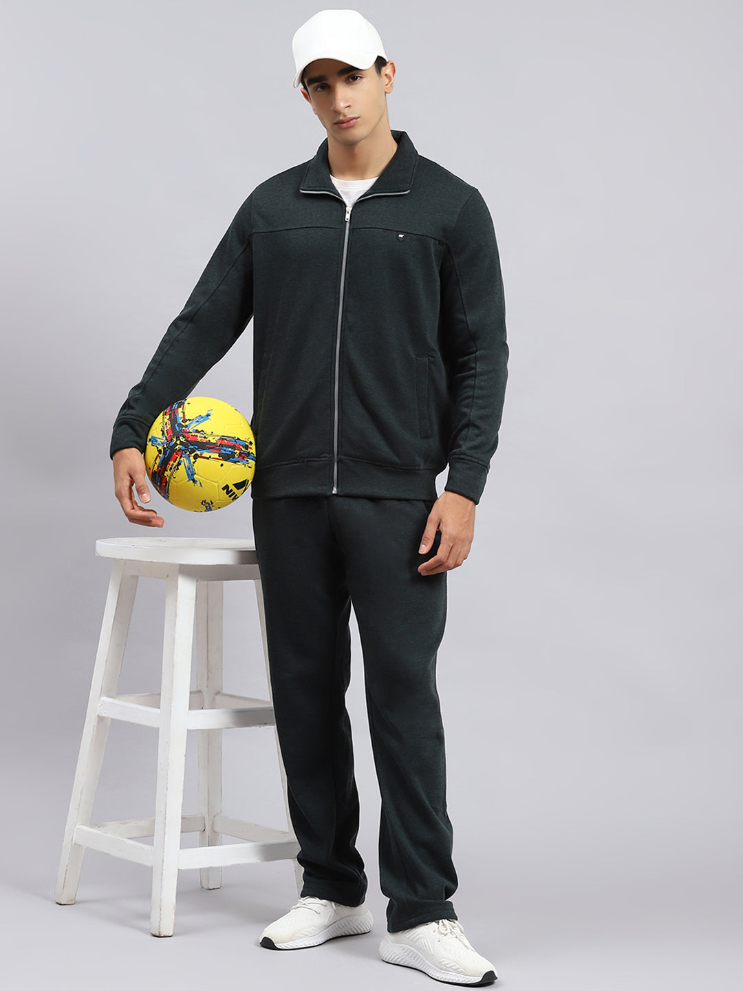 Men Green Plain Tracksuit