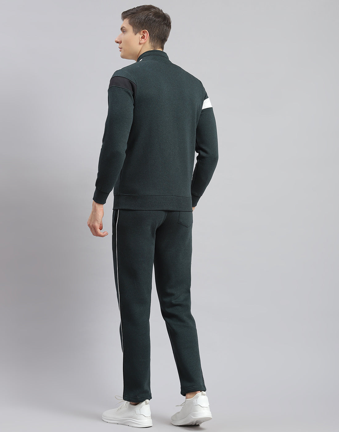 Men Teal Blue Solid Stand Collar Full Sleeve Tracksuit