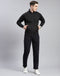 Men Navy Blue Solid Stand Collar Full Sleeve Tracksuit