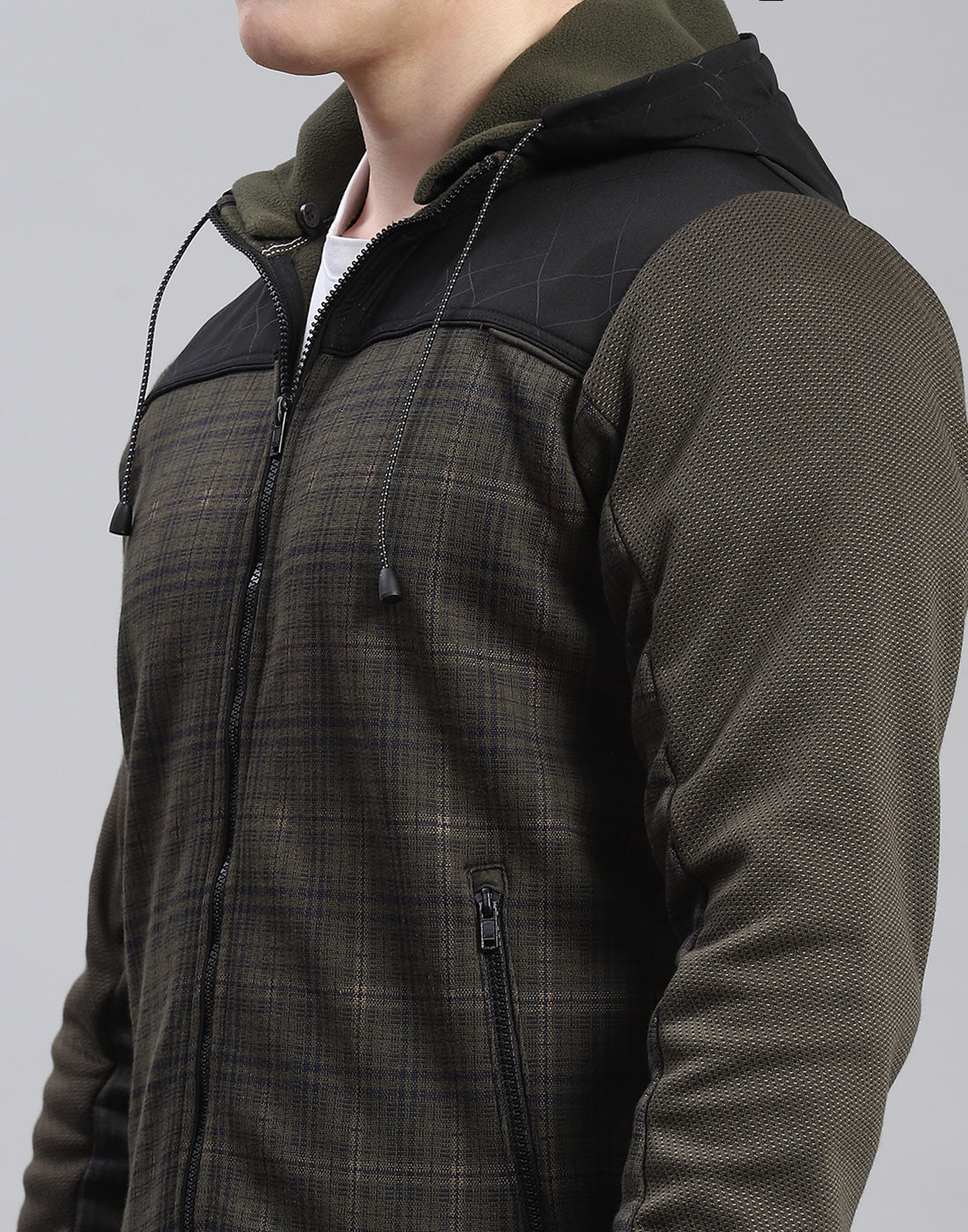 Men Olive Solid Hooded Full Sleeve Tracksuit