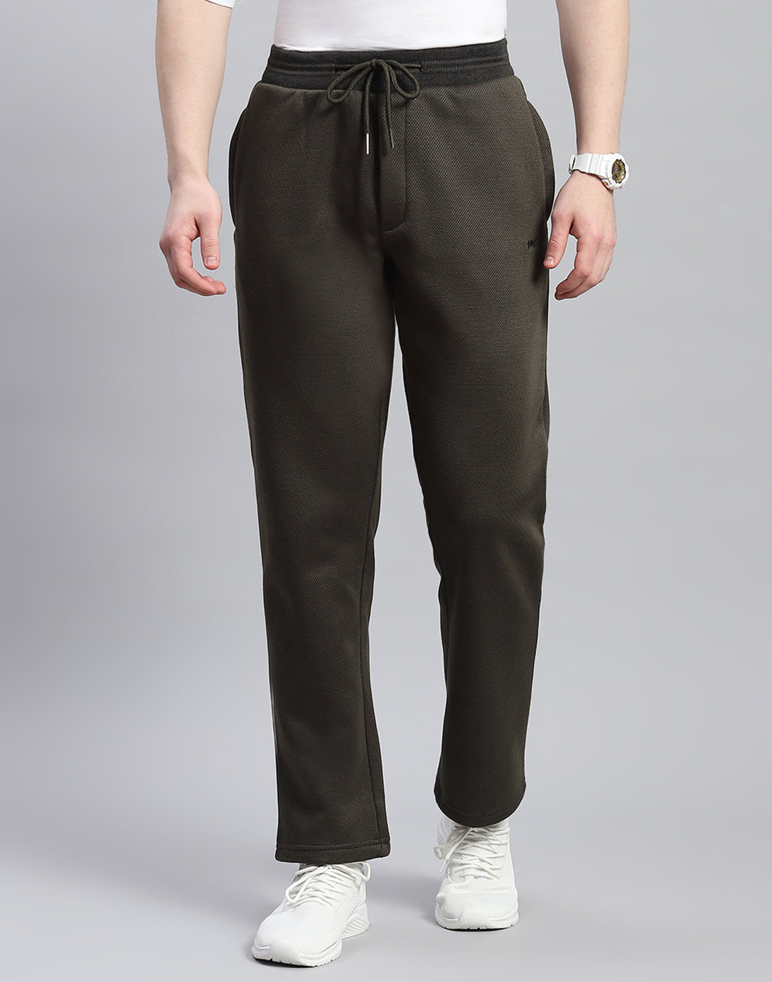Men Olive Solid Hooded Full Sleeve Tracksuit